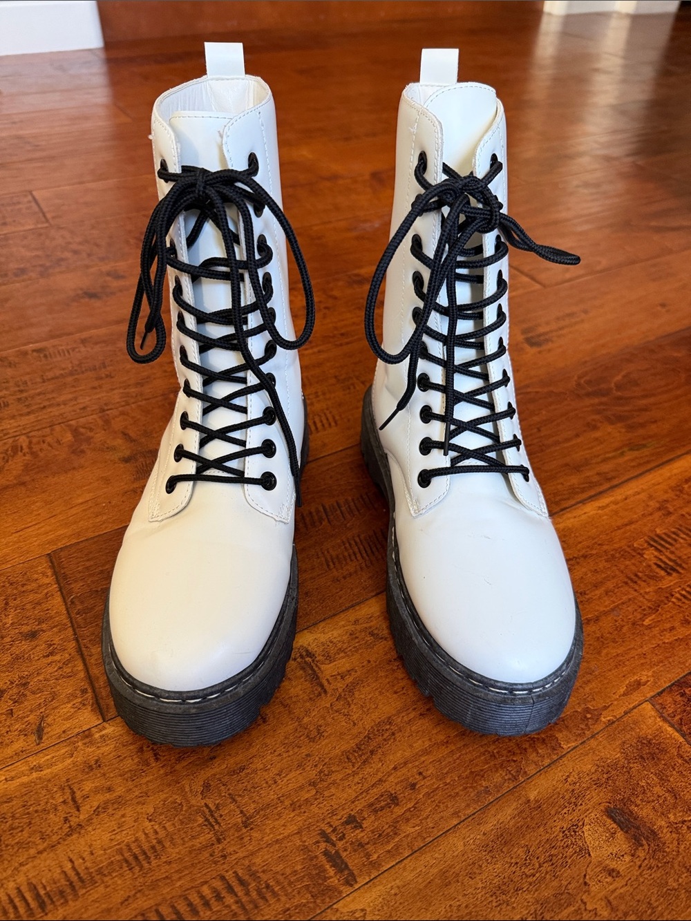 Women's White Combat Boots with Black Laces